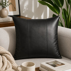 Genuine Leather Square Cushion Cover Black Line