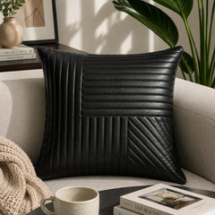 Genuine Leather Square Pillow Cover Black Stitch