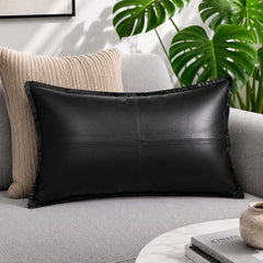 Genuine Leather Rectangle Pillow Cover Black