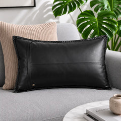 Genuine Leather Rectangle Pillow Cover Black