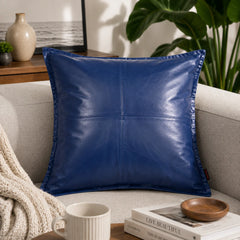 Genuine Leather Square Pillow Cover Blue