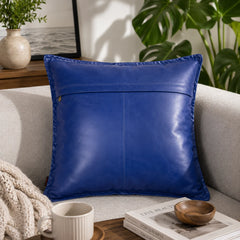 Genuine Leather Square Pillow Cover Blue