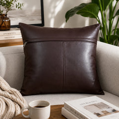Genuine Leather Square Cushion Cover Brown