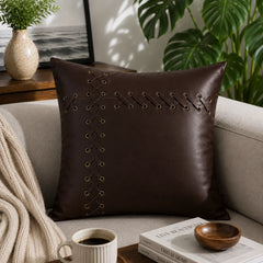 Genuine Leather Square Pillow Cover Brown Bunai