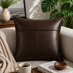 Genuine Leather Square Pillow Cover Brown Bunai
