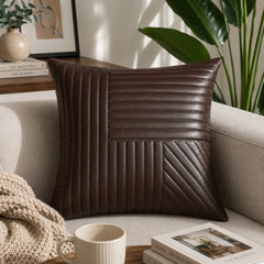 Genuine Leather Square Pillow Cover Brown Stitch