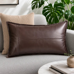 Genuine Leather Rectangle Pillow Cover Brown