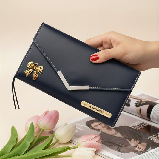 Customized Women’s Leather Clutch Wallet Blue