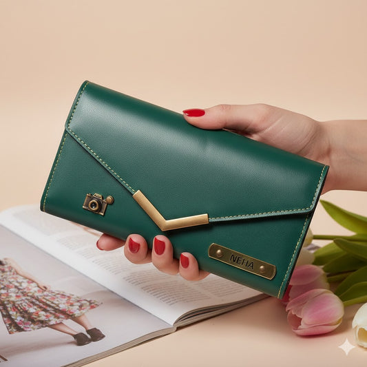 Customized Women’s Leather Clutch Wallet Green