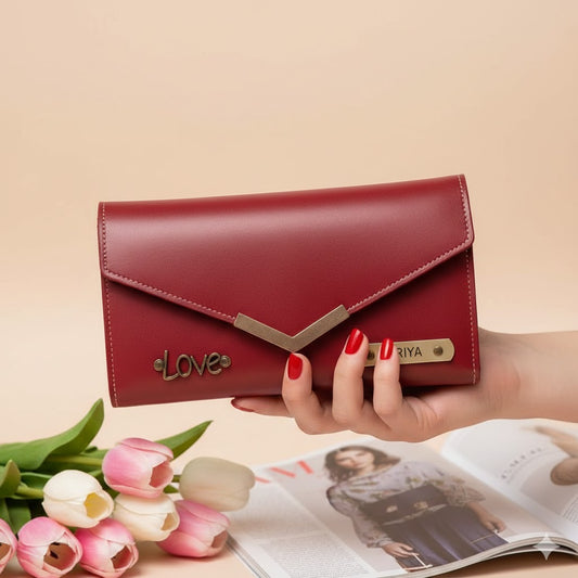 Customized Women’s Leather Clutch Wallet Maroon