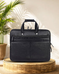 Álvaro : Genuine Leather Laptop Office Bag Black