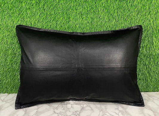 Genuine Leather Rectangle Pillow Cover Black