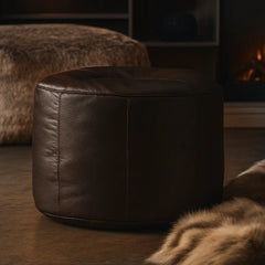 Genuine Leather Bean Bag & Footrest Brown