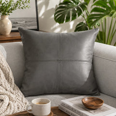 Genuine Leather Square Cushion Cover Gray