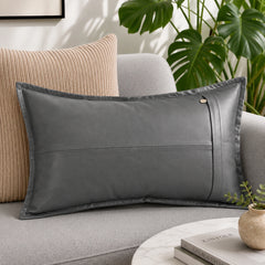 Genuine Leather Rectangle Pillow Cover Gray