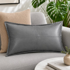 Genuine Leather Rectangle Pillow Cover Gray