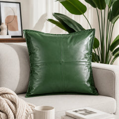 Genuine Leather Square Pillow Cover Green