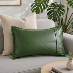 Genuine Leather Rectangle Pillow Cover Green