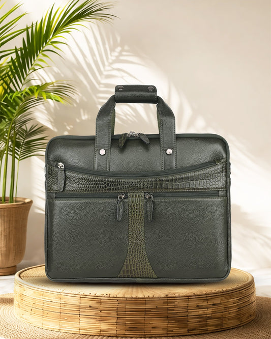 LUXOR : Genuine Leather Laptop Office Bag Green