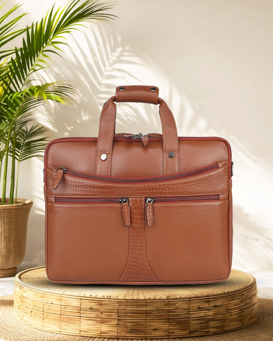 Luxor : Genuine Leather Laptop Office Bag Tan