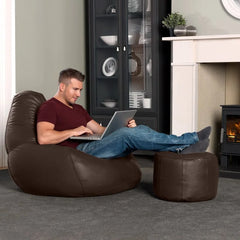 Genuine Leather Footrest Ottoman Pouf Brown