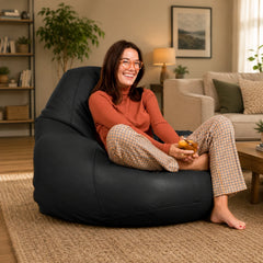 Premium Black Genuine Leather Bean Bag Chair