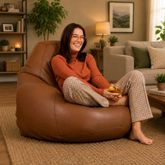 Premium Tan Genuine Leather Bean Bag Chair