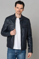 Men's Genuine Blue Leather Jacket MLJ 02