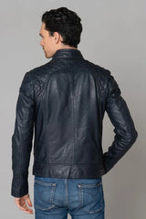 Men's Genuine Blue Leather Jacket MLJ 02