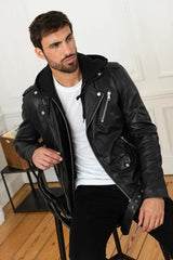 Men's Genuine Black Leather Jacket MLJ 04