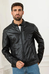 Men's Genuine Black Leather Jacket MLJ 07