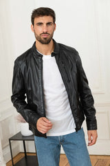 Men's Genuine Black Leather Jacket MLJ 07