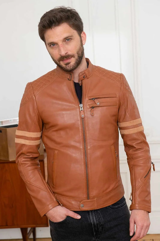 Men's Genuine Tan Leather Jacket MLJ 08