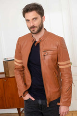 Men's Genuine Tan Leather Jacket MLJ 08