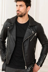 Men's Genuine Black Leather Jacket MLJ 09