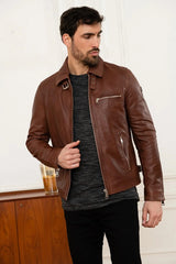Men's Genuine Brown Leather Jacket MLJ 14