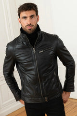 Men's Genuine Black Leather Jacket MLJ 34