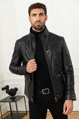 Men's Genuine Black Leather Jacket MLJ 34