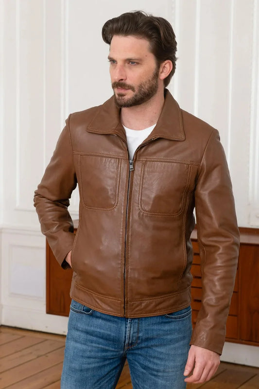 Men's Genuine Brown Leather Jacket MLJ 38