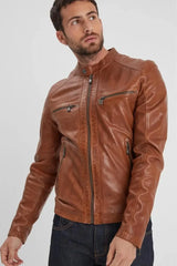 Men's Genuine Tan Leather Jacket MLJ 39