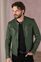 Men's Genuine Green Leather Jacket MLJ 42