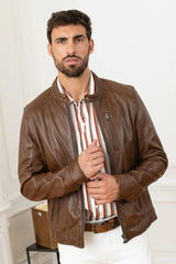 Men's Genuine Brown Leather Jacket MLJ 44