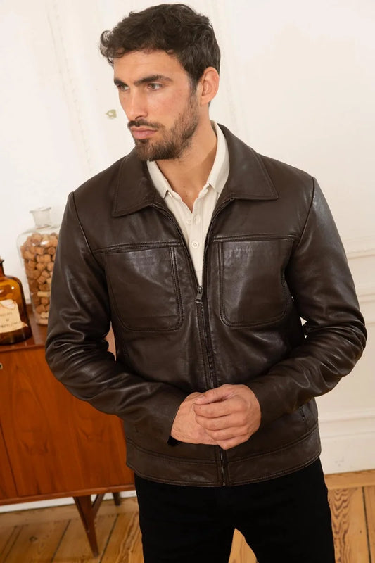 Men's Genuine Brown Leather Jacket MLJ 50