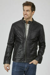 Men's Genuine Black Leather Jacket MLJ 55