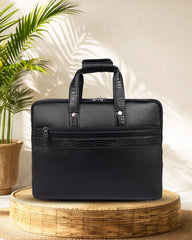 Morvani : Genuine Leather Laptop Office Bag Black