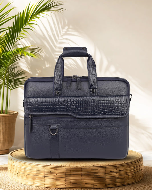Morvani : Genuine Leather Laptop Office Bag Blue