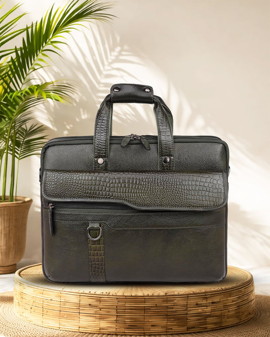Morvani : Genuine Leather Laptop Office Bag Green