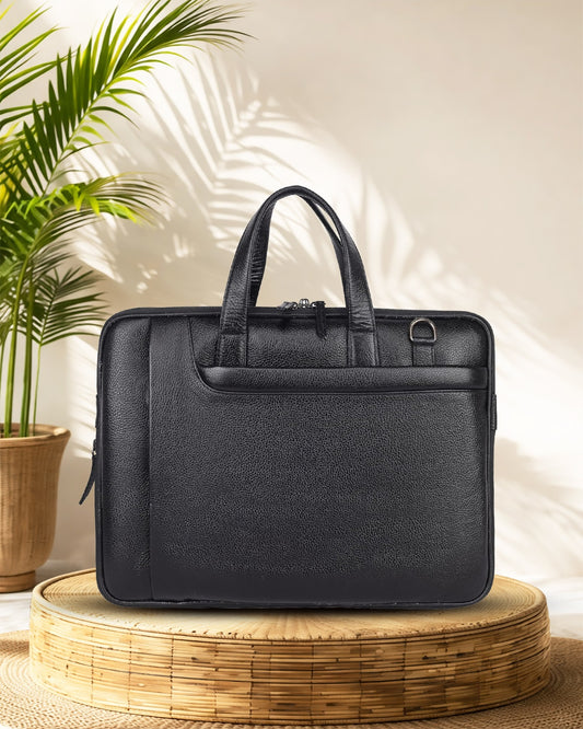 Zerano : Genuine Leather Laptop Office Bag Black