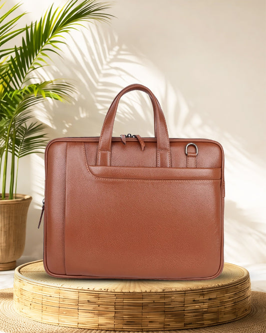 Zerano : Genuine Leather Laptop Office Bag Tan