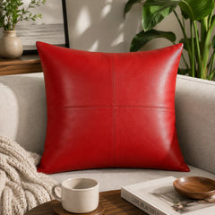 Genuine Leather Square Cushion Cover Red